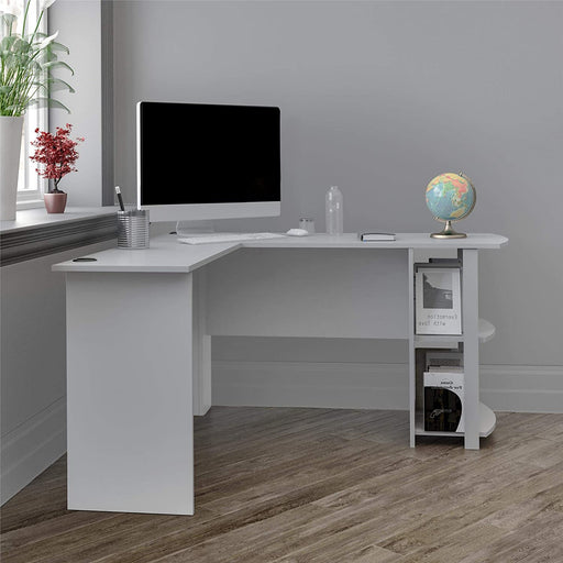 Dove Gray L-Shaped Desk with Bookshelves