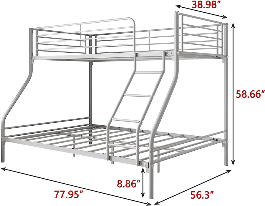 Silver Twin over Full Metal Bunk Bed with Guardrail