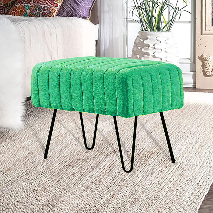 Green Faux Fur Ottoman Bench for Home Decor