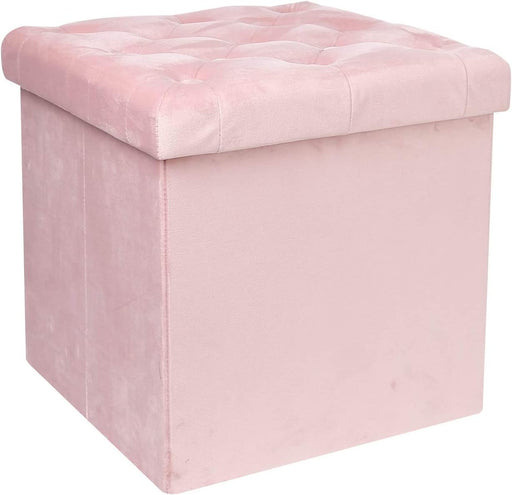 Pink Velvet Storage Ottoman with Lid and Seat