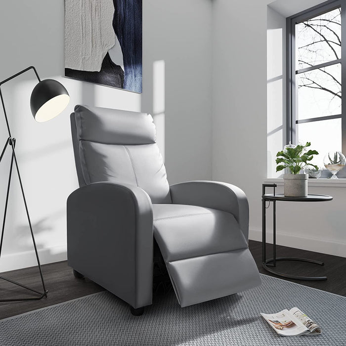 Padded Leather Recliner Club Chair (Gray)