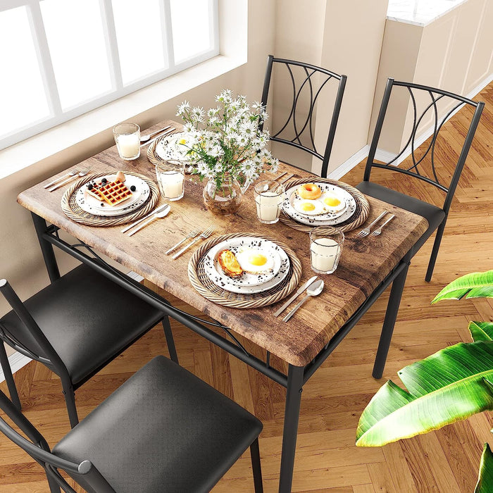 Rustic Brown Rectangular Dining Table Set for 4