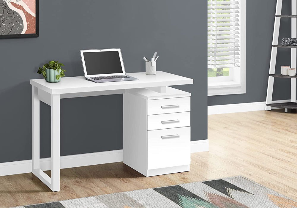 Modern White Laminate Computer Desk with Drawers