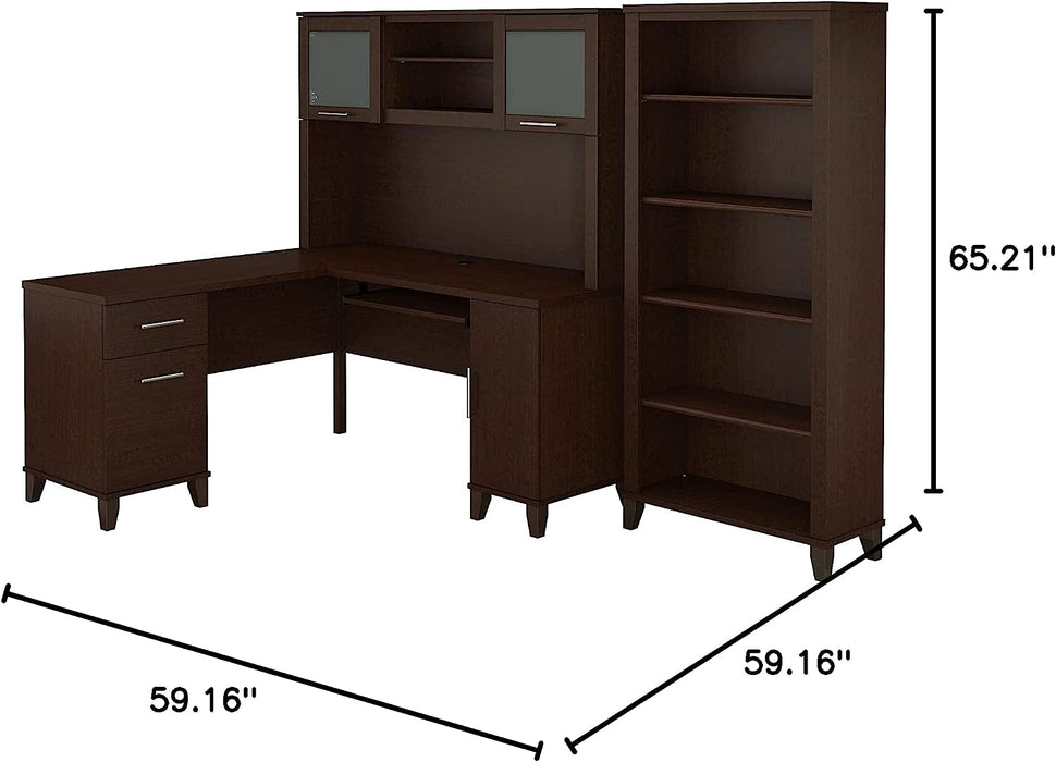 Somerset L-Shaped Desk with Hutch, Bookcase