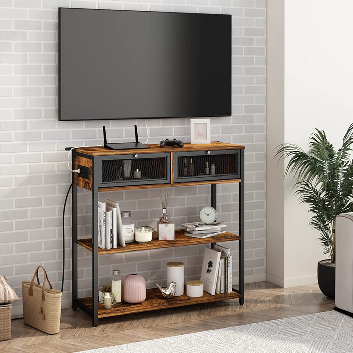 Charging Console Table with Storage Shelves