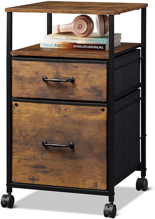 Rustic Mobile File Cabinet with Open Storage Shelf