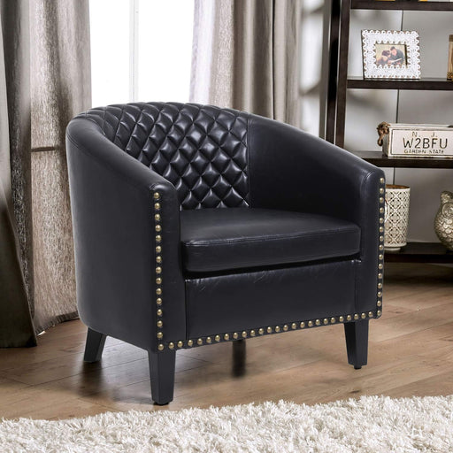 Black Faux Leather Accent Chair with Nailheads