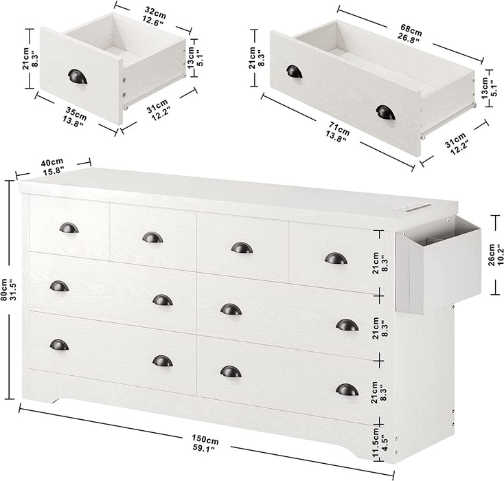 White 8-Drawer Dresser with Charging Port