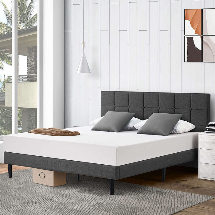 Full Upholstered Platform Bed Frame, Grey