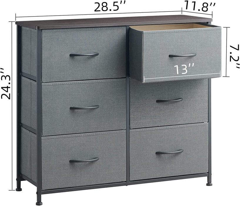 Charcoal Grey/Dark Walnut 6 Drawer Storage Chest