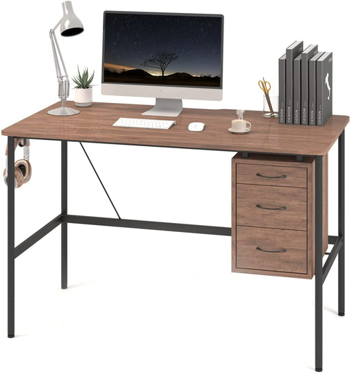 Brown Writing Desk with 3 Drawers and Monitor Stand