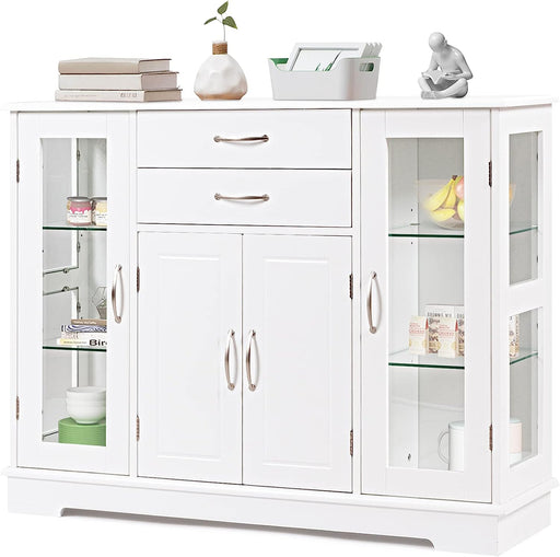 White Sideboard Buffet Server with Glass Doors