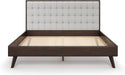 Mid Century Modern Tufted Upholstered Platform Bed Frame, Queen Size