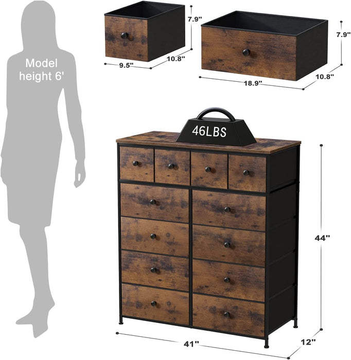 12-Drawer Rustic Brown Fabric Tall Dresser