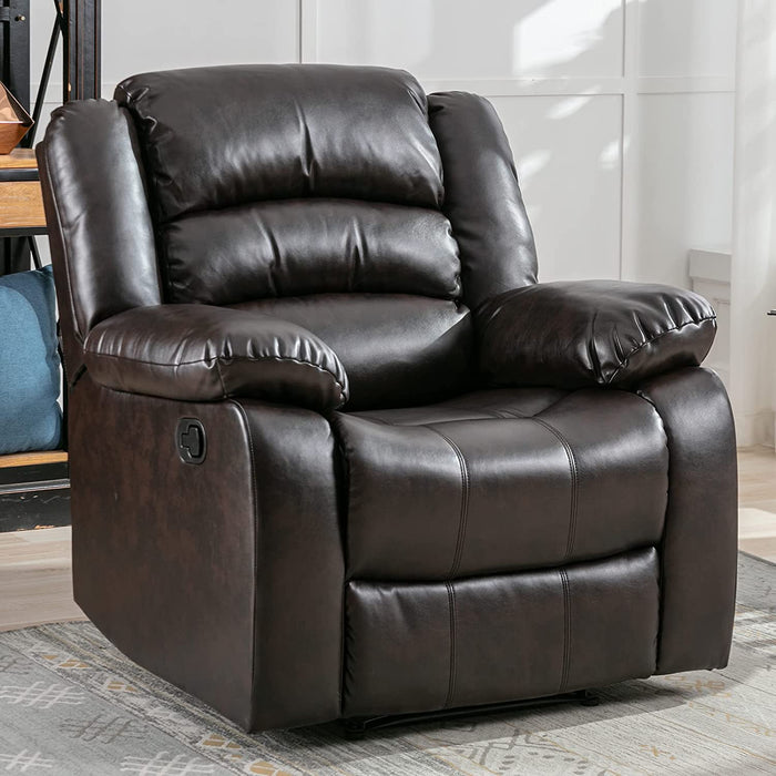 Manual Recliner Chair, Breathable Faux Leather (Brown)