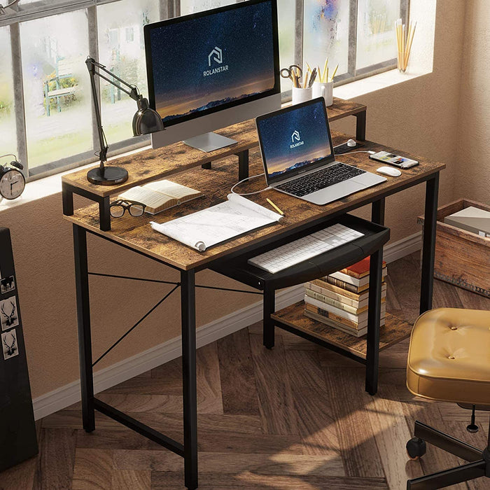 Rustic Brown Computer Desk with Power Outlet