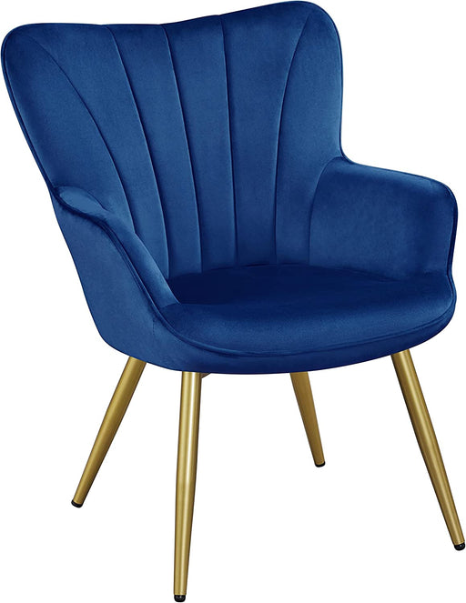 Modern Blue Velvet Wingback Chair with Metal Legs
