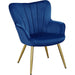 Modern Blue Velvet Wingback Chair with Metal Legs