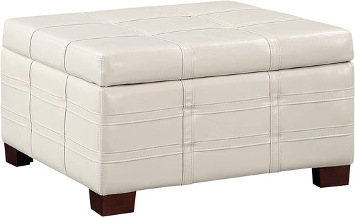 Cream Ottoman with Tray and Wood Legs