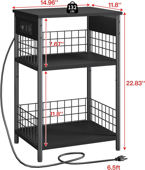 Black Small Nightstand with Charging Station