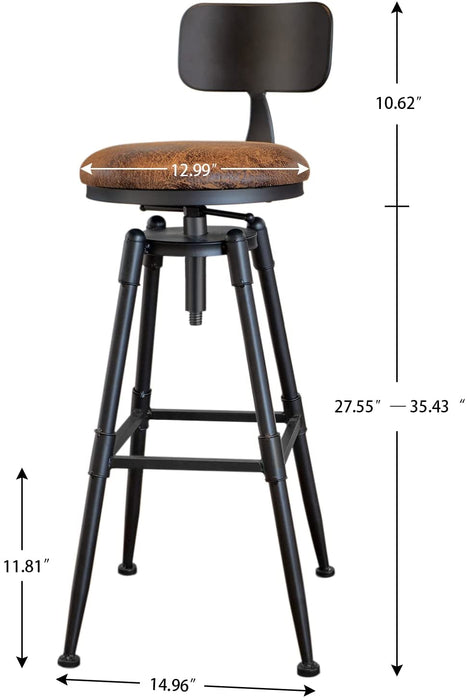 Vintage Industrial Adjustable Bar Stools (Set/2)