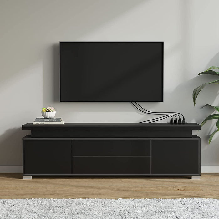 LED TV Stand with Power Outlet & Storage Cabinet
