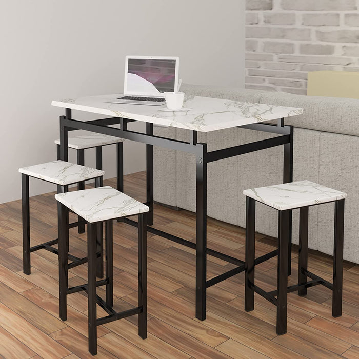 Modern Dining Table Set for 4, White Statuario