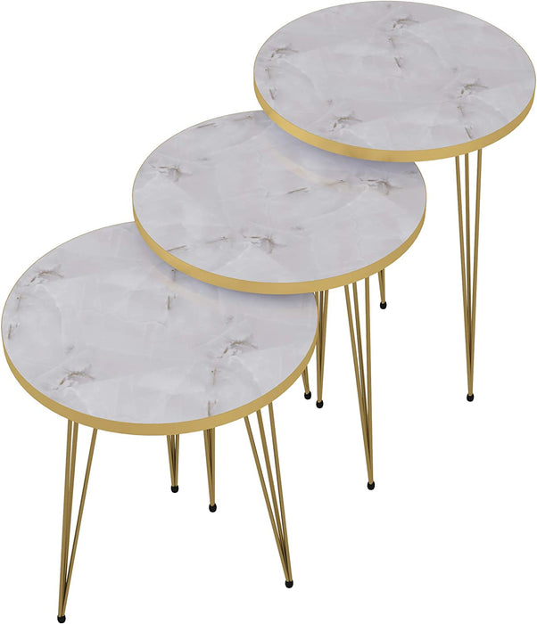 Set of 3 Marble Gold Legs End Table