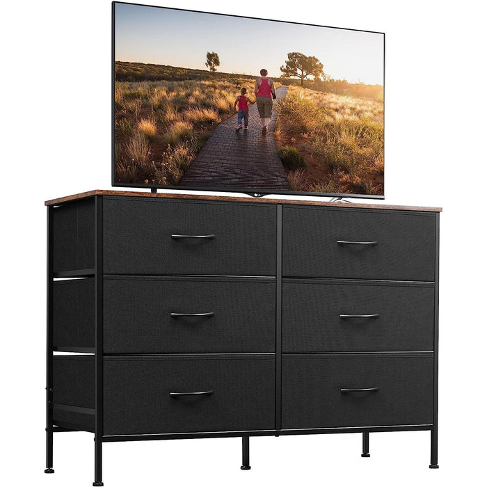 Black Rustic Dresser with 6 Drawers and TV Stand
