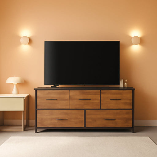 Rustic Wood 5-Drawer Dresser Tower for Storage