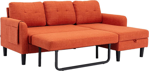 Orange Fabric Sleeper Sectional Sofa Bed