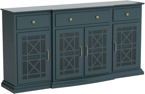 Modern Wood Glass Door Buffet Sideboard, 60 Inch, Dark Teal