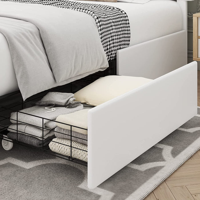 Off White Full Size Button Tufted Platform Bed
