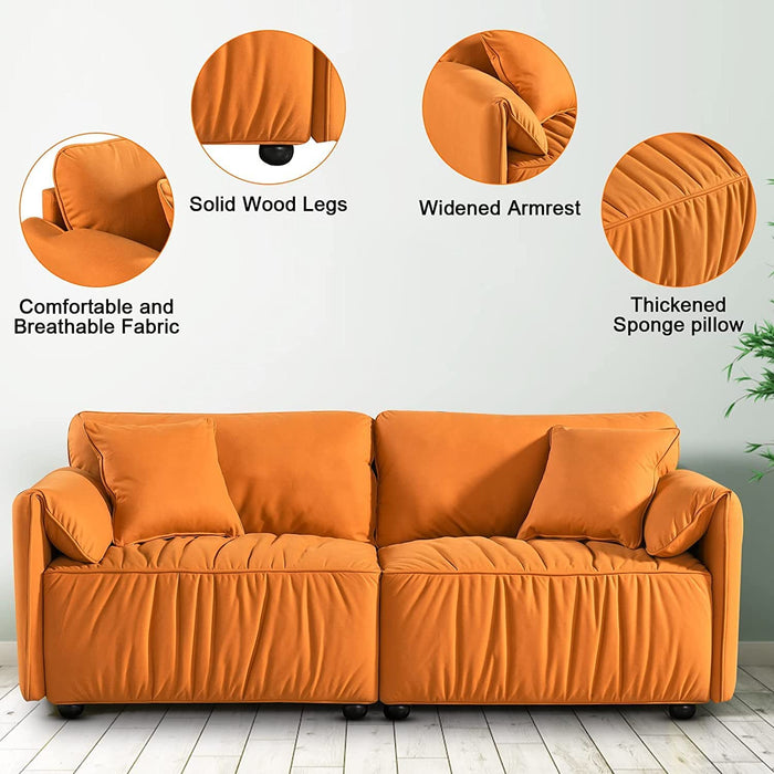 Modern Sofa Loveseat, Deep Seat, Mid-Century (Orange)