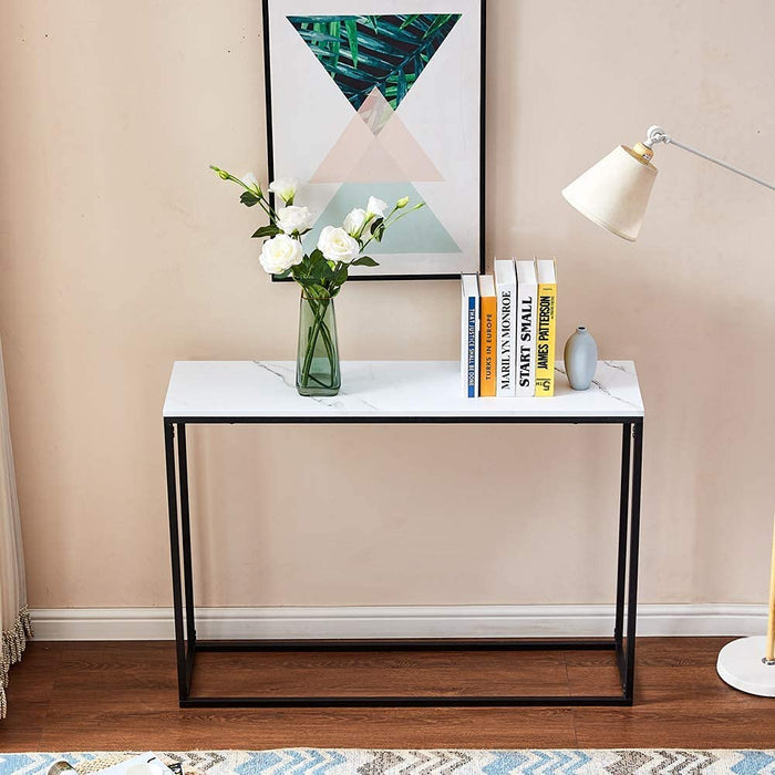 Faux Marble Console Table with Metal Frame
