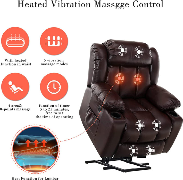 Brown Power Lift Recliner with Heat & Massage