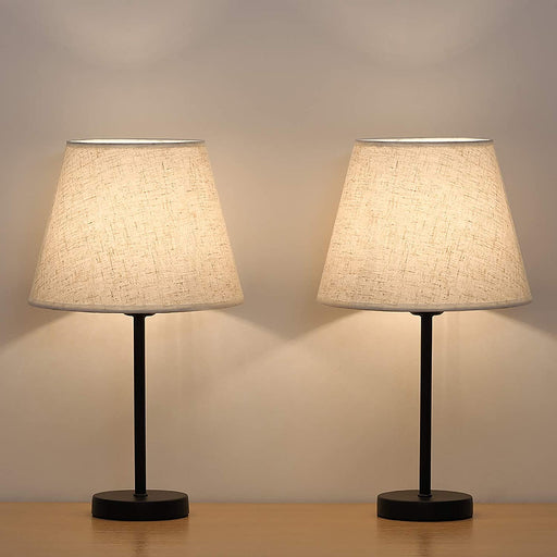 Small Bedside Table Lamps Set of 2, Fabric Shade