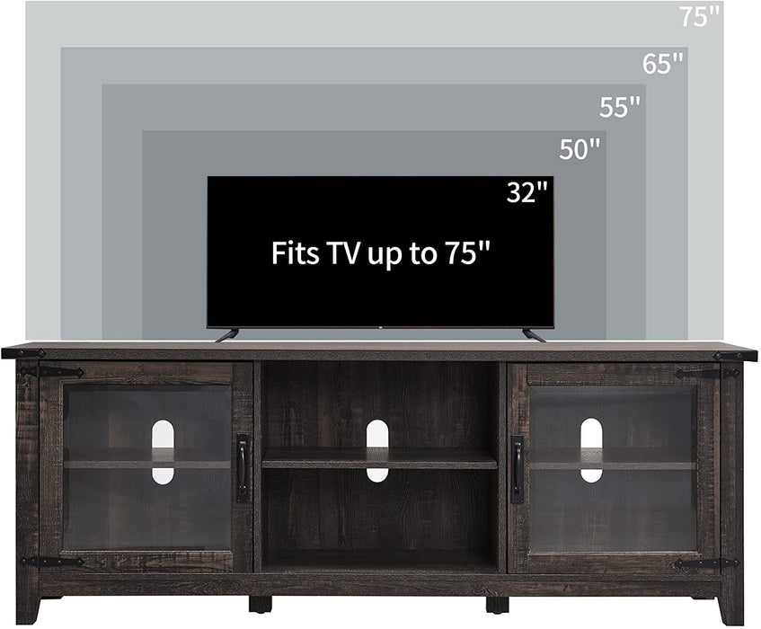 Farmhouse TV Console with Glass Cabinets & Shelves