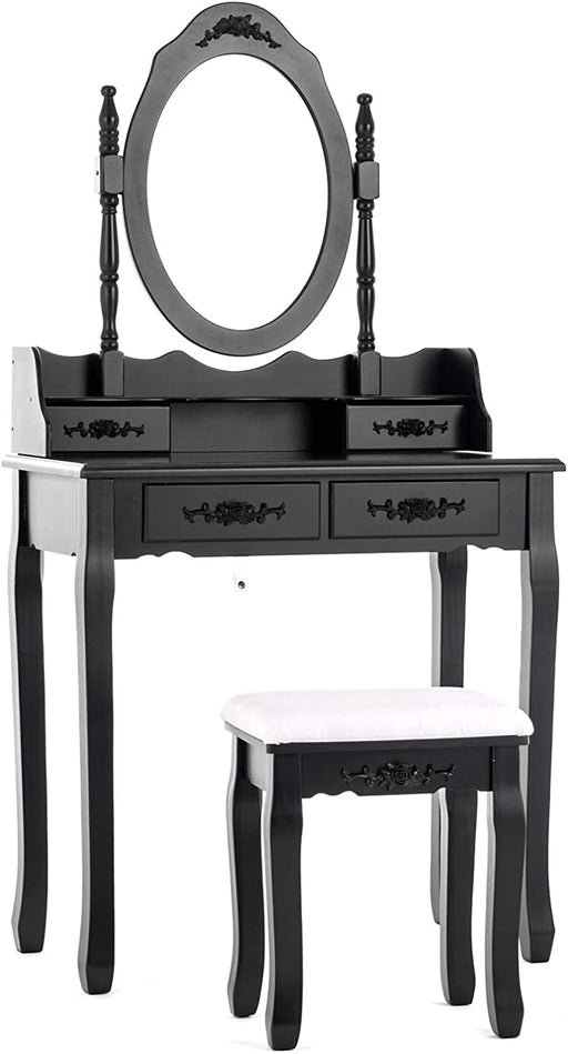 Oval Mirror Makeup Table with Drawer Storage