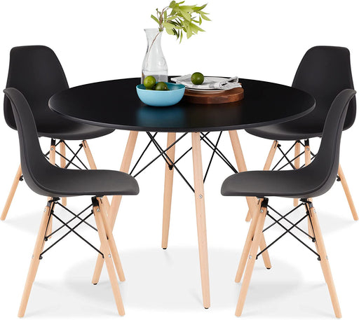 5-Piece Compact Mid-Century Modern Table & Chair Set with Plastic Seats