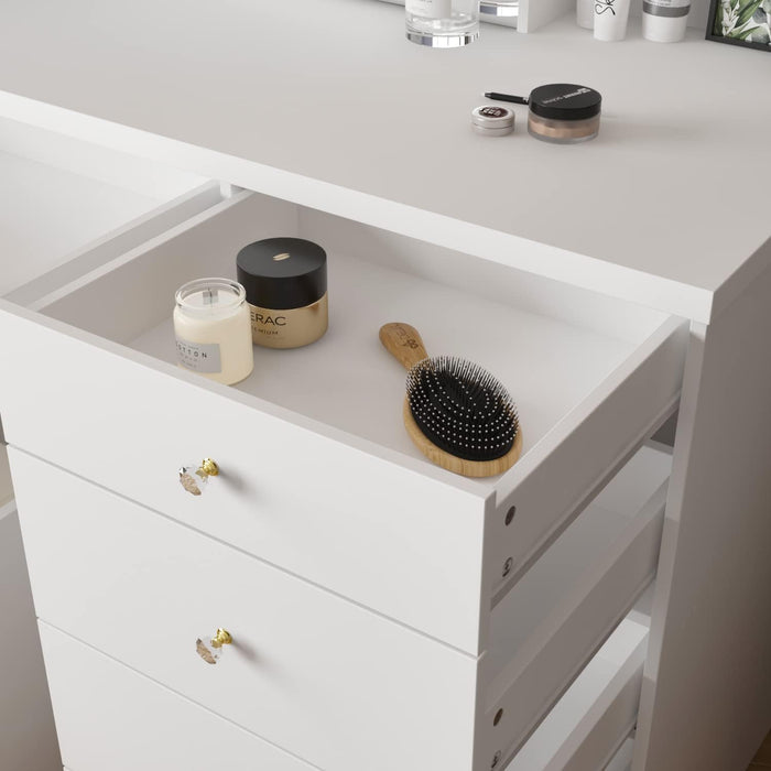 White Makeup Table with Sliding Lighted Mirror