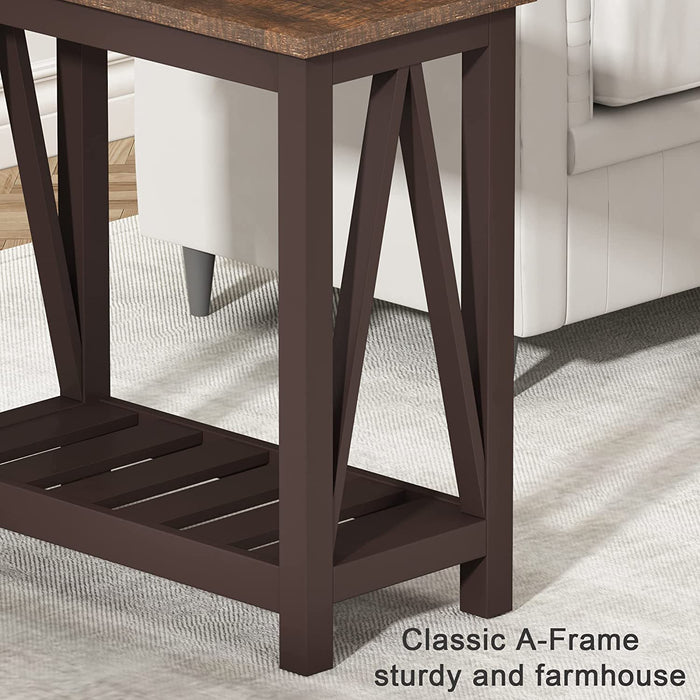 Rustic Espresso Narrow End Side Table with Shelf