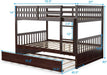 Full over Full Wood Bunk Bed with Trundle and Safety Guardrails