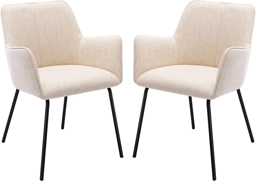 Beige Arm Chairs with Metal Legs Set of 2
