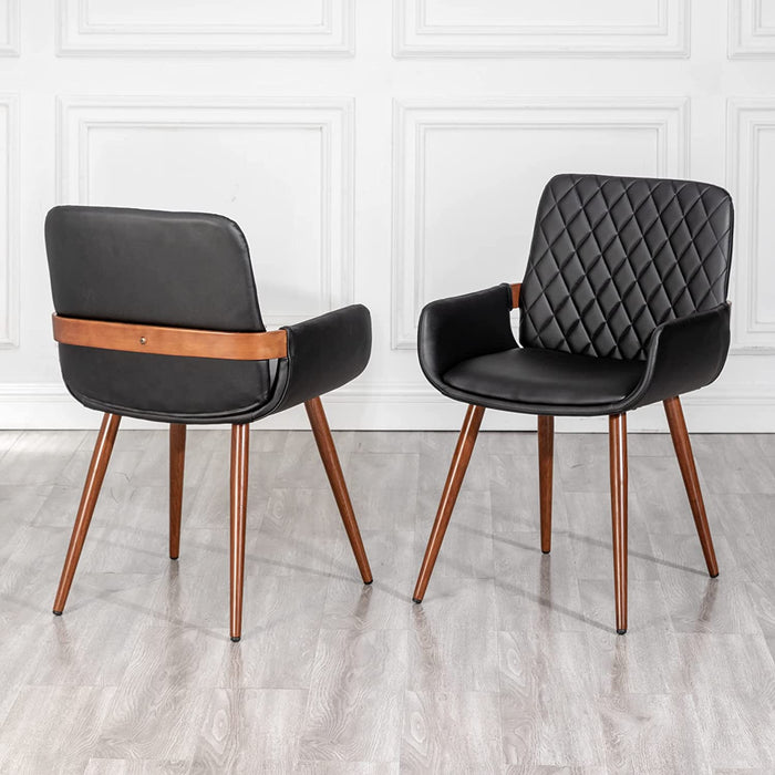 Set of 2 Black Bentwood Frame Dining Chairs with Arm