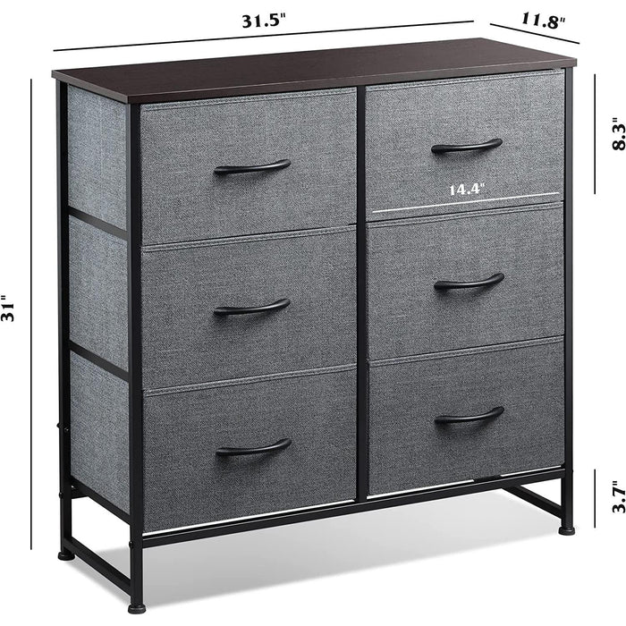 6 Drawer Dark Grey Fabric Dresser