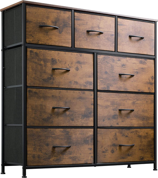 Dark Grey Chest of Drawers with Wood Top and Nightstand