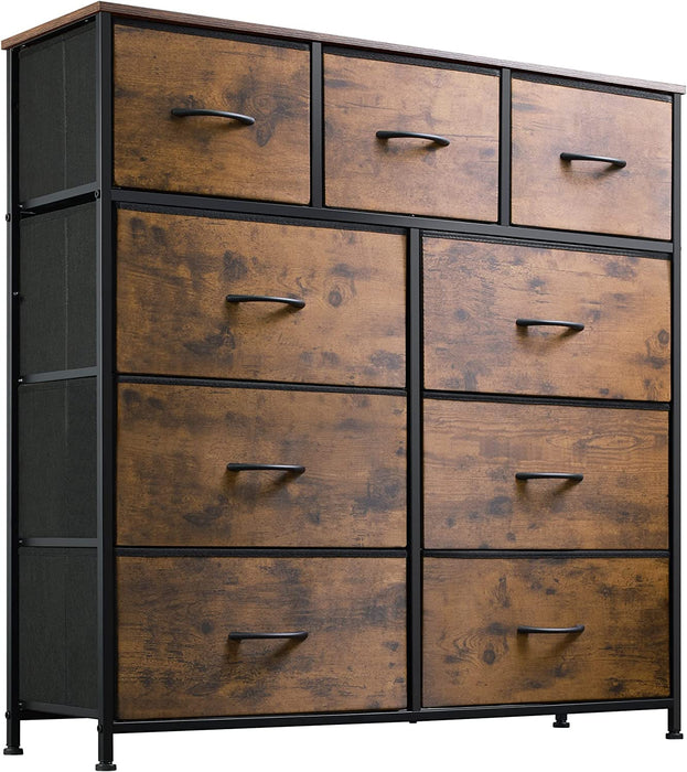 Dark Grey Chest of Drawers with Wood Top and Nightstand