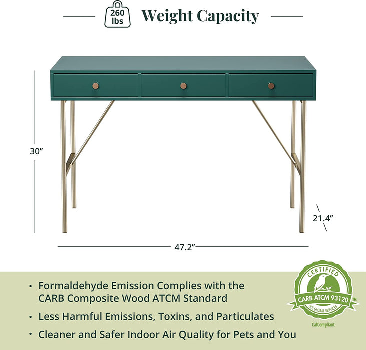 Green Mid-Century Modern Vanity Desk with Drawers