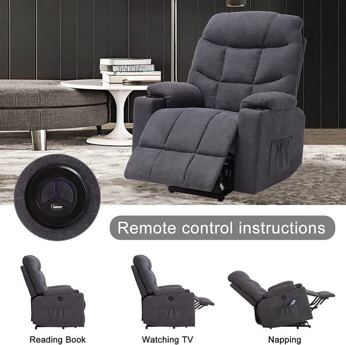 Power Recliner Chair with Vibration Massage and Heat, Gray